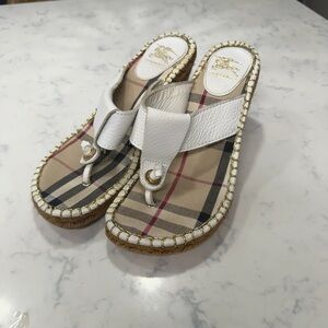 Burberry Plaid and White Espadrille Sandals
